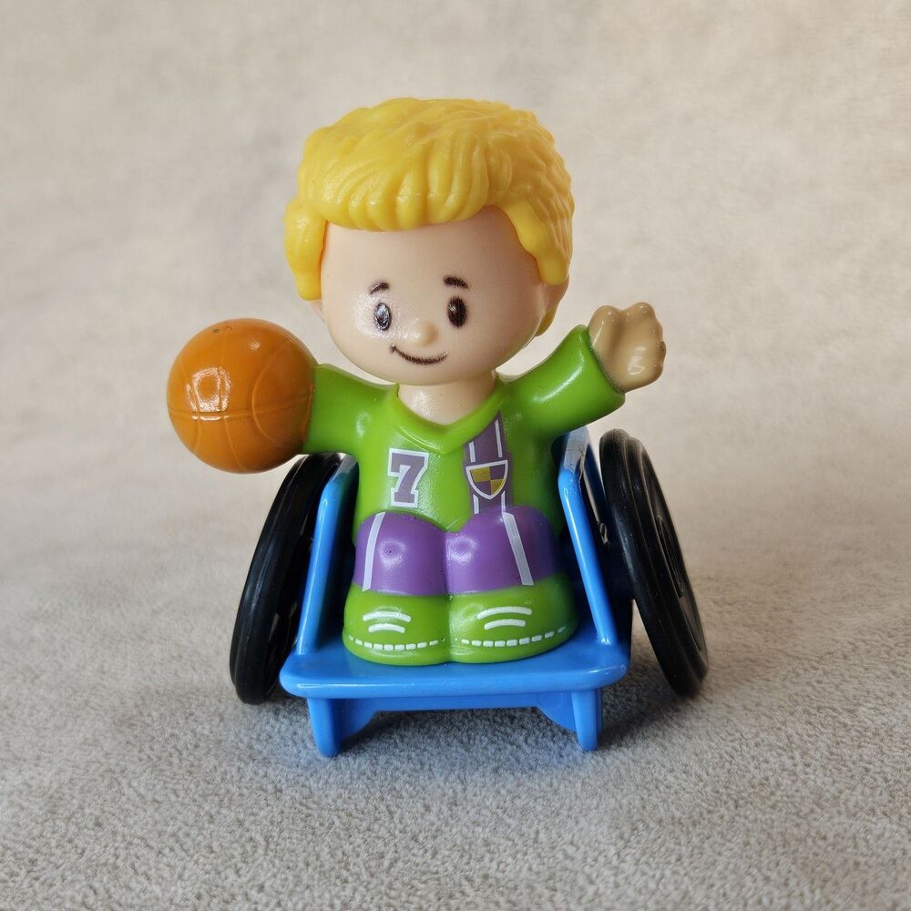 Fisher Price Little People Josh Blonde Boy Wheelchair Playing Basketball